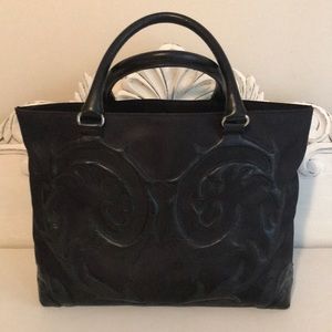 Christian Lacroix Black Tooled Leather Tote